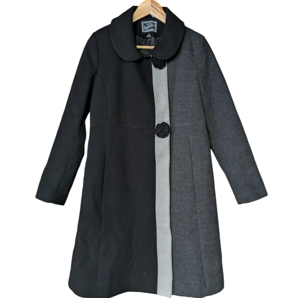Rothschild Black and Gray Colorblock Dress Coat Size 16